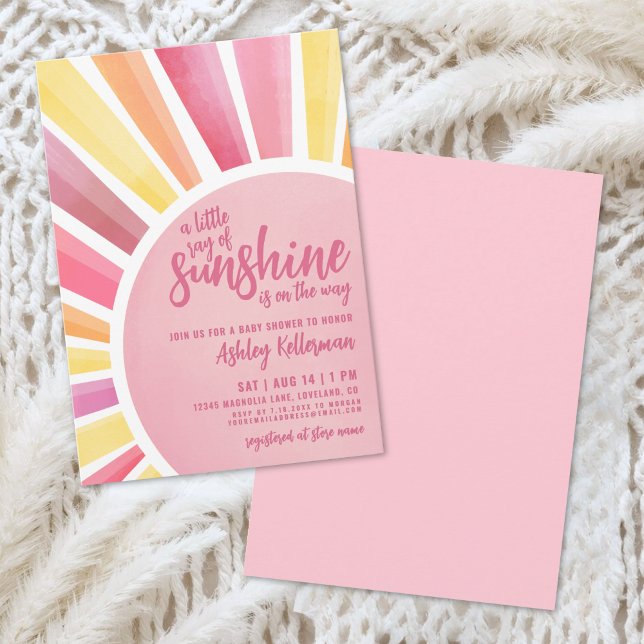 Rosa Sol Boho Bebisbyte Inbjudan (Pink Sun Boho Baby Shower Invitation)