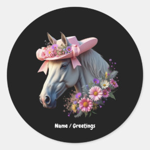 Rosa Sol Hat Snyggt Horse för kvinnor Runt Klistermärke
