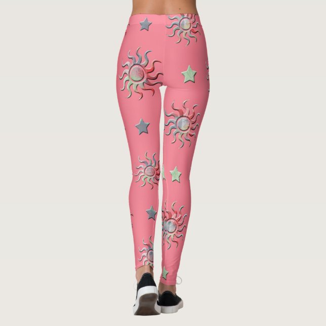 Rosa sol och stjärnor mönster leggings (Baksida)