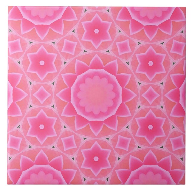 Rosa sol och stjärnorna flicka mosaic mönster kakelplatta (Framsidan)