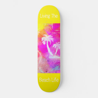 Rosa Sol Set Färg Pop Handflatan Träd Beach Life Mini Skateboard Bräda 18,5 Cm