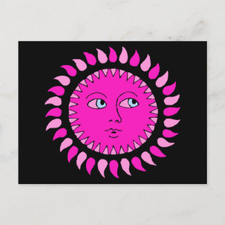 Rosa Sol Tecknad Art Vykort