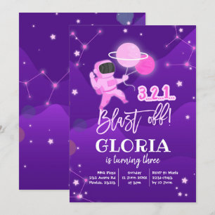 Rosa Solar Space Galaxy Birthday-inbjudan Inbjudningar