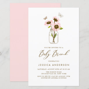 Rosa Solblommor i Mason Burk Baby Brunch Inbjudan
