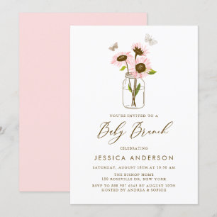 Rosa Solblommor i Mason Burk Baby Brunch Inbjudningar