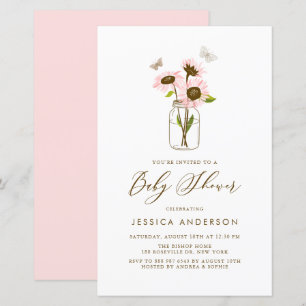 Rosa Solblommor i Mason Burk Baby Shower Inbjudan