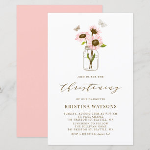 Rosa Solblommor i Mason Burk Christening Inbjudan
