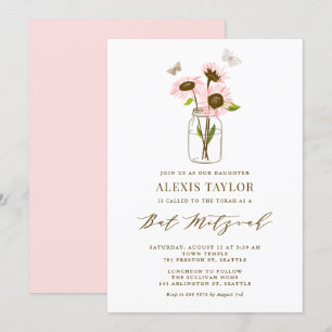 Rosa Solblommor i Mason Burk sommarBat mitzvah Inbjudningar