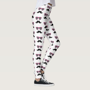 Rosa solglasögonmönster för rolig svart mustasch leggings