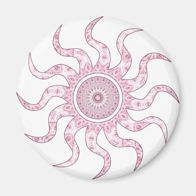 Rosa solmandala-design magnet (Framsidan)