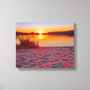 Rosa solnedgång på den strand slågna in kanfasen canvastryck