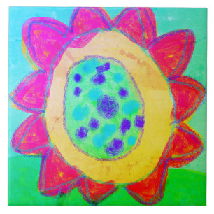 Rosa Solros Abstrakt Digital Painting Kakelplatta