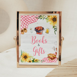 Rosa Solros BBQ Baby Shower Bokar och Gifts Poster