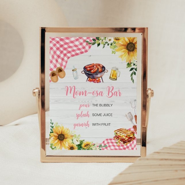 Rosa Solros BBQ Baby Shower Mamma Osa Pub Poster (Baby- Q Backyard Baby Shower Mom Osa Bar Sign)