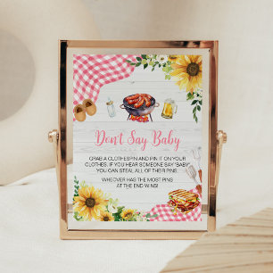 Rosa Solros BBQ Baby Shower Säg inte Baby Poster