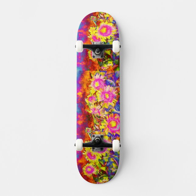 Rosa solros fält skateboard bräda 20 cm (Framsida)
