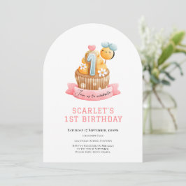 Rosa solskenscupcake 1-årsfest inbjudningar