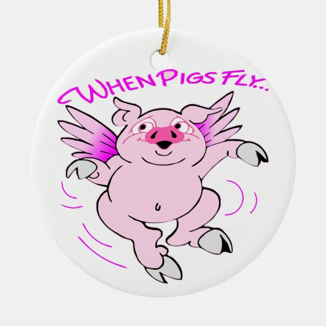 Rosa som flyger Gris när Grisar flyger Julgransprydnad Keramik (Framsidan)