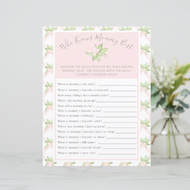 Rosa som känner till Mamma Best Baby Shower-spel (Stående Fram)