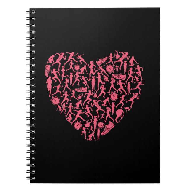 Rosa som kör Silhouette Heart - Women Springer Anteckningsbok (Framsidan)