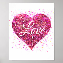 Rosa som skonar glitter hjärta kärlek poster