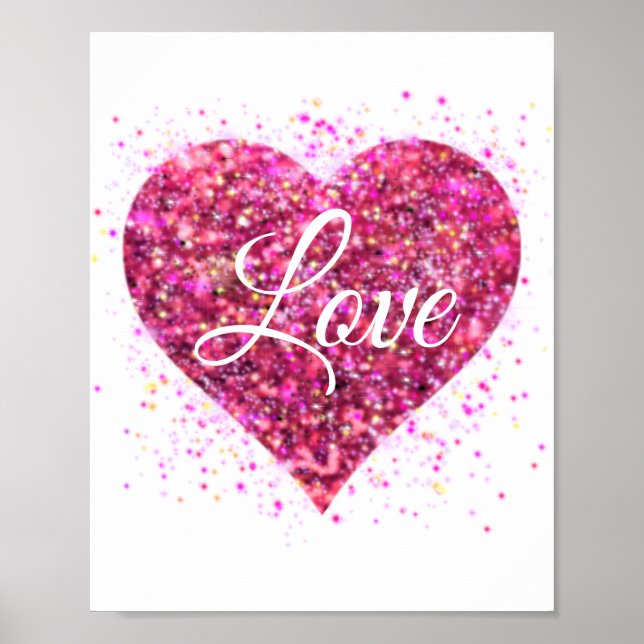 Rosa som skonar glitter hjärta kärlek poster (Framsidan)