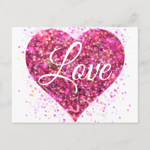 Rosa som skonar glitter hjärta kärlek vykort