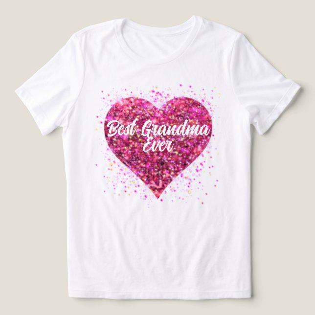 Rosa som sparkar glitter hjärta bäst mormor någons t shirt (Design Framsida)