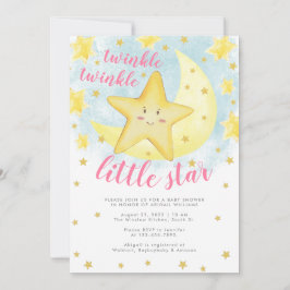 Rosa Sömmande Guld Twinkle Little Star Baby Shower Inbjudningar