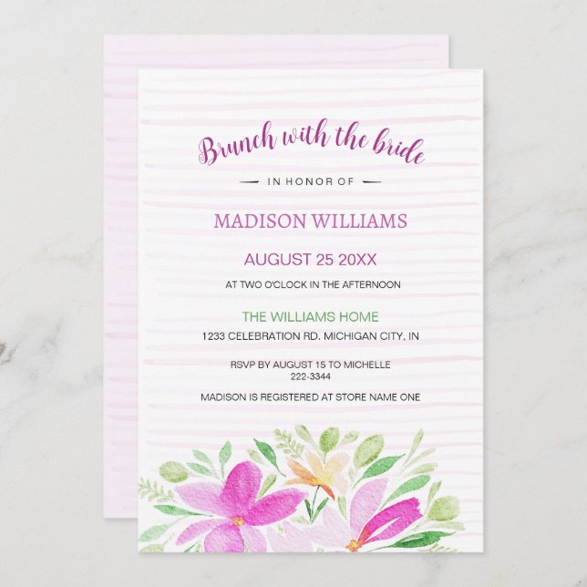  Rosa Sommar Blommigt Watercolor Art Inbjudningar (Fram/baksida)