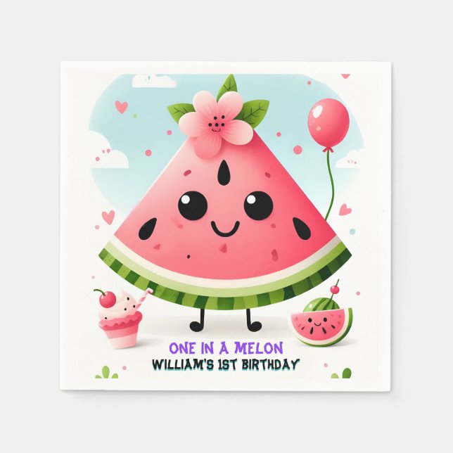 rosa sommar ett i melon första födelsedag pappersservett (Framsidan)