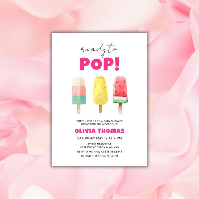 Rosa Sommar-Redo till pop Ice Cream Baby Shower Inbjudningar (Pink Summer Ready To Pop Ice Cream Baby Shower Invitation)