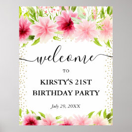 Rosa sommarblommor 21:a födelsedag Välkomsthälsnin Poster