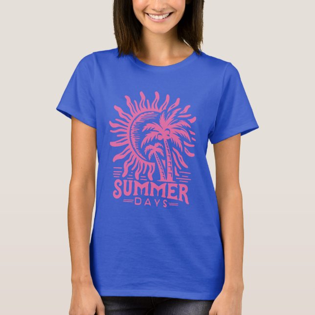 Rosa sommardagar – Tropisk palm och sol T Shirt (Framsida)