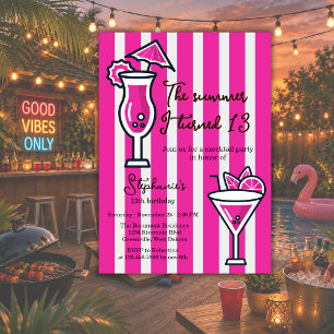 Rosa Sommaren Jag Fyllde 13 Mocktail Födelsedag Inbjudningar