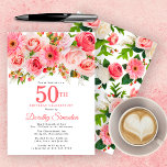 Rosa Sommarens Blommigt Söt 50:e födelsedag Inbjudningar<br><div class="desc">Ro, ponnyer och avlopp skapar sötens blommigt för rosa av sommartid. Buds och foliage tillsätter en rustik vibe. 50:e är skrivet i en stor fet text. Det kan ändras för vilket år som helst. Namn som fyller år skrivs i ett elegant-skript. Baksidan av inbjudan är ett rosa och vitt blommönster....</div>