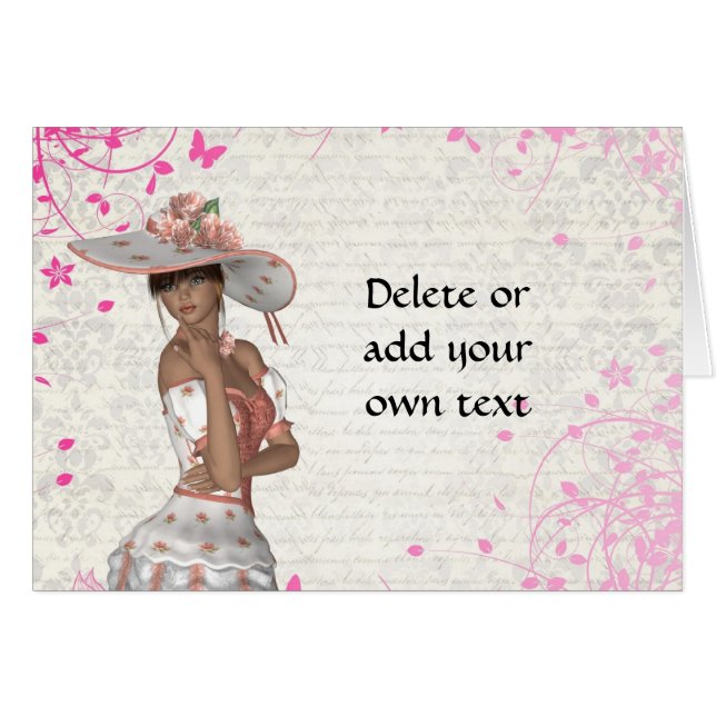 Rosa sommarflicka hälsningskort (Framsidan Horizontal)