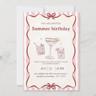 Rosa sommarfödelsedagsinbjudan - Elegant Cocktail Inbjudningar