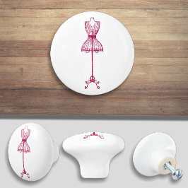 Rosa sömnadsrums byst klänningsdocka keramisk knop knopp