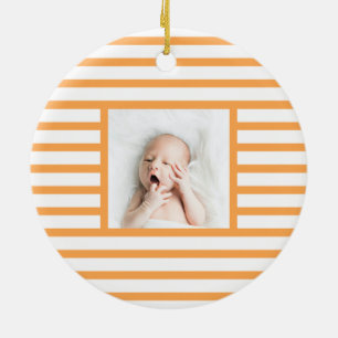Rosa Sömnig Baby Dino Modern Orange Rand Julgransprydnad Keramik