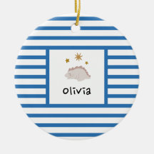 Rosa Sömnig Baby Dino | Modern Rand i marinblå flo