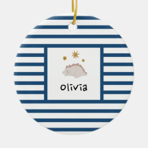 Rosa Sömnig Baby Dino | Mörk blått Rand Modern