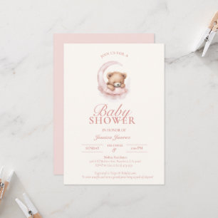 Rosa Sömnig inbjudan till Nalle Baby Shower