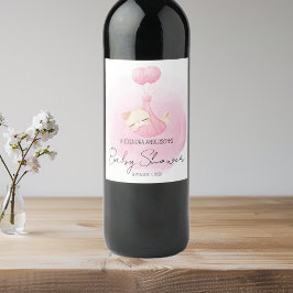 Rosa Sömnig Kitten Watercolor Flicka Shower Vinflaska Etikett