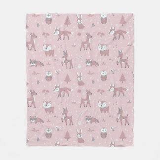 Rosa Sömnig "Little Woodland Critters" Fleecefilt