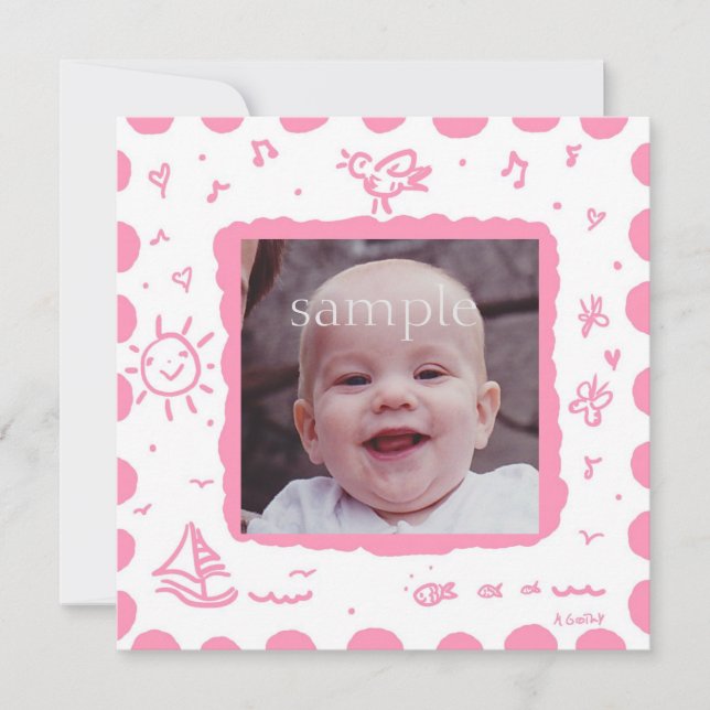 Rosa Songbird Birth Announcement Meddelande (Framsida)