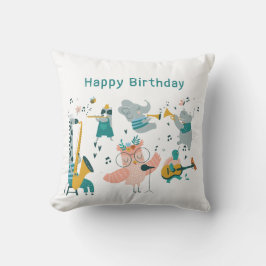 Rosa Songbird med Djurfåglar på födelsedagen Kudde