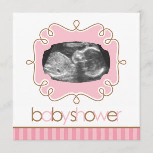 Rosa Sonogram Baby Showerns Inbjudningar