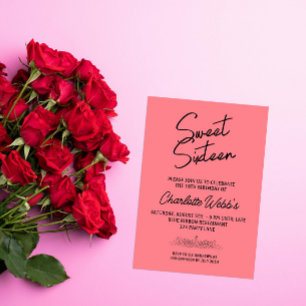 Rosa  Söt 16:e födelsedagen Inbjudningar