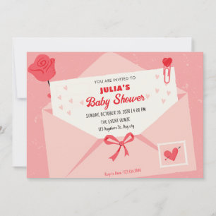 Rosa söt älsklig bokstav baby shower inbjudningar